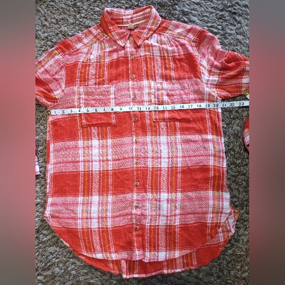 Pilcro Top Orange Plaid Soft Button Down Tunic Boho Fall - Picture 14 of 16